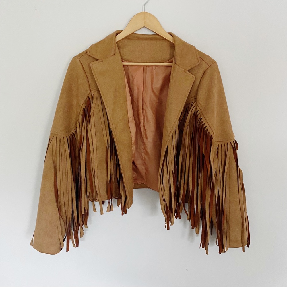 Brown Fringe Faux Suede Jacket Medium